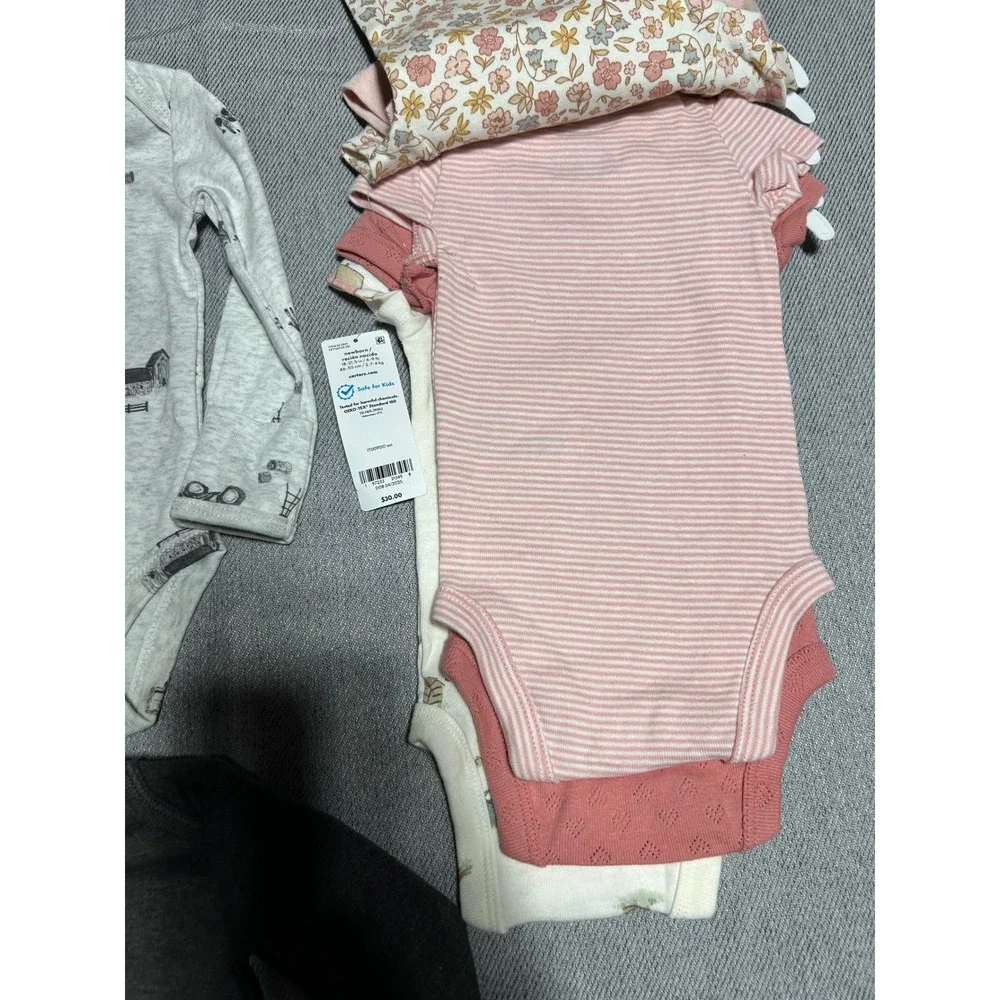 Carters Bodysuits‎ Pants Set Baby Newborn NB Multicolor Floral Farm 8pc Lot